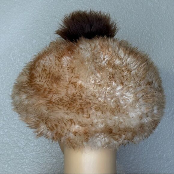 Vintage Original Tuscan Lamb Fur Hat Beanie Cream Brown Made In Italy main image 8